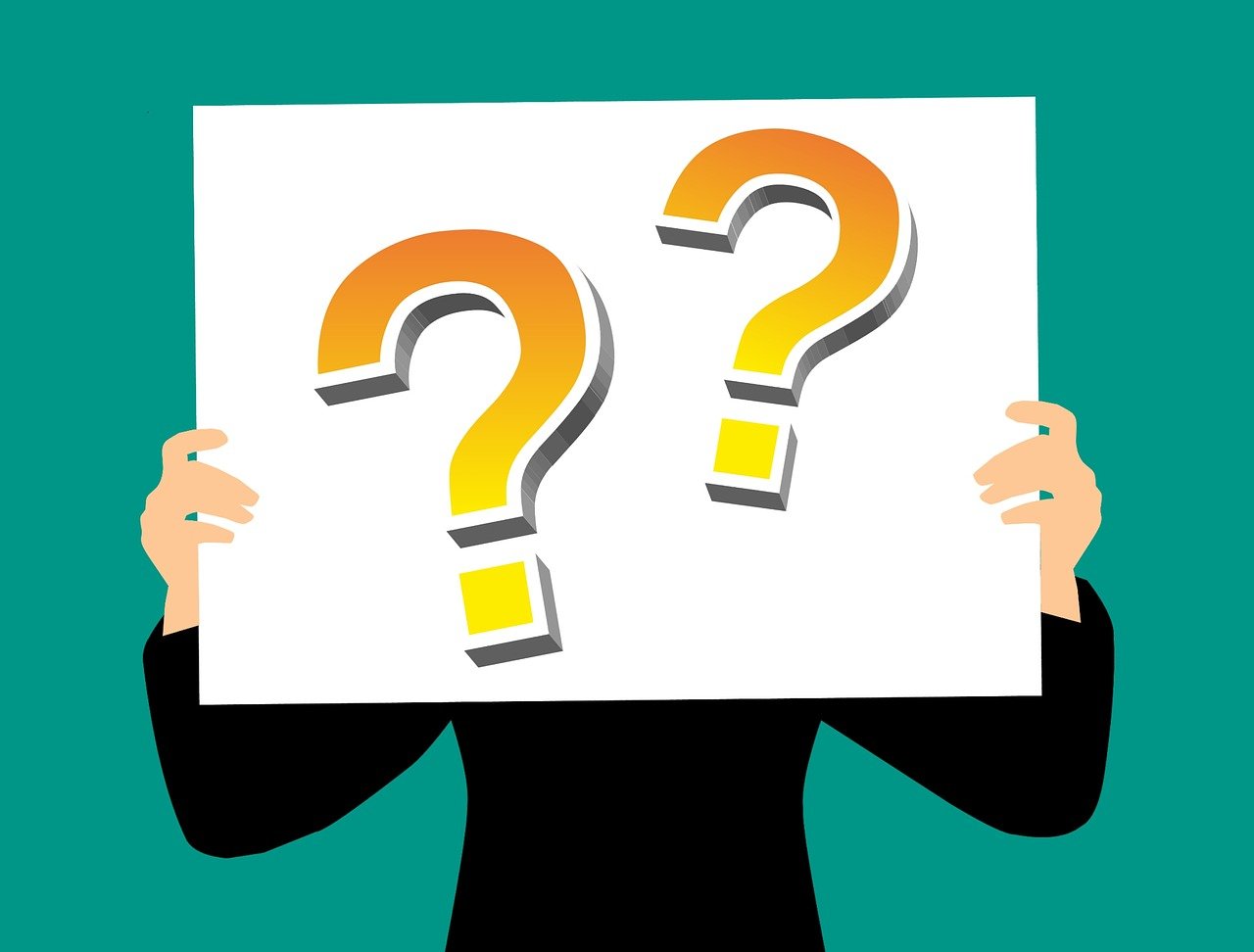 Illustration av en person som håller upp en skylt för ansiktet. på skylten två frågetecken.