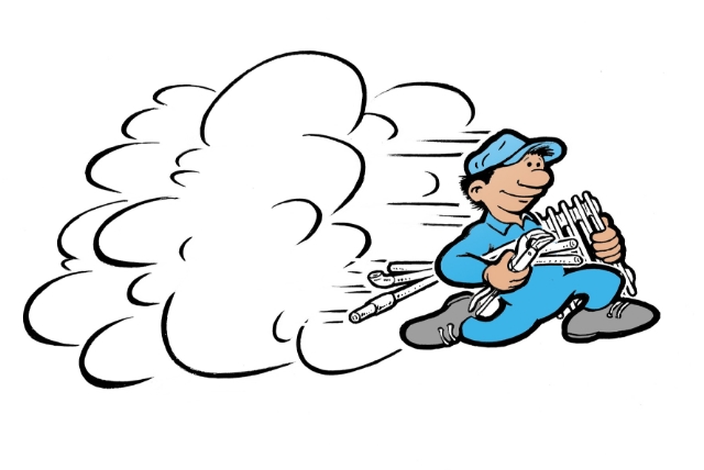 Illustration av hantverkare som skyndar sig