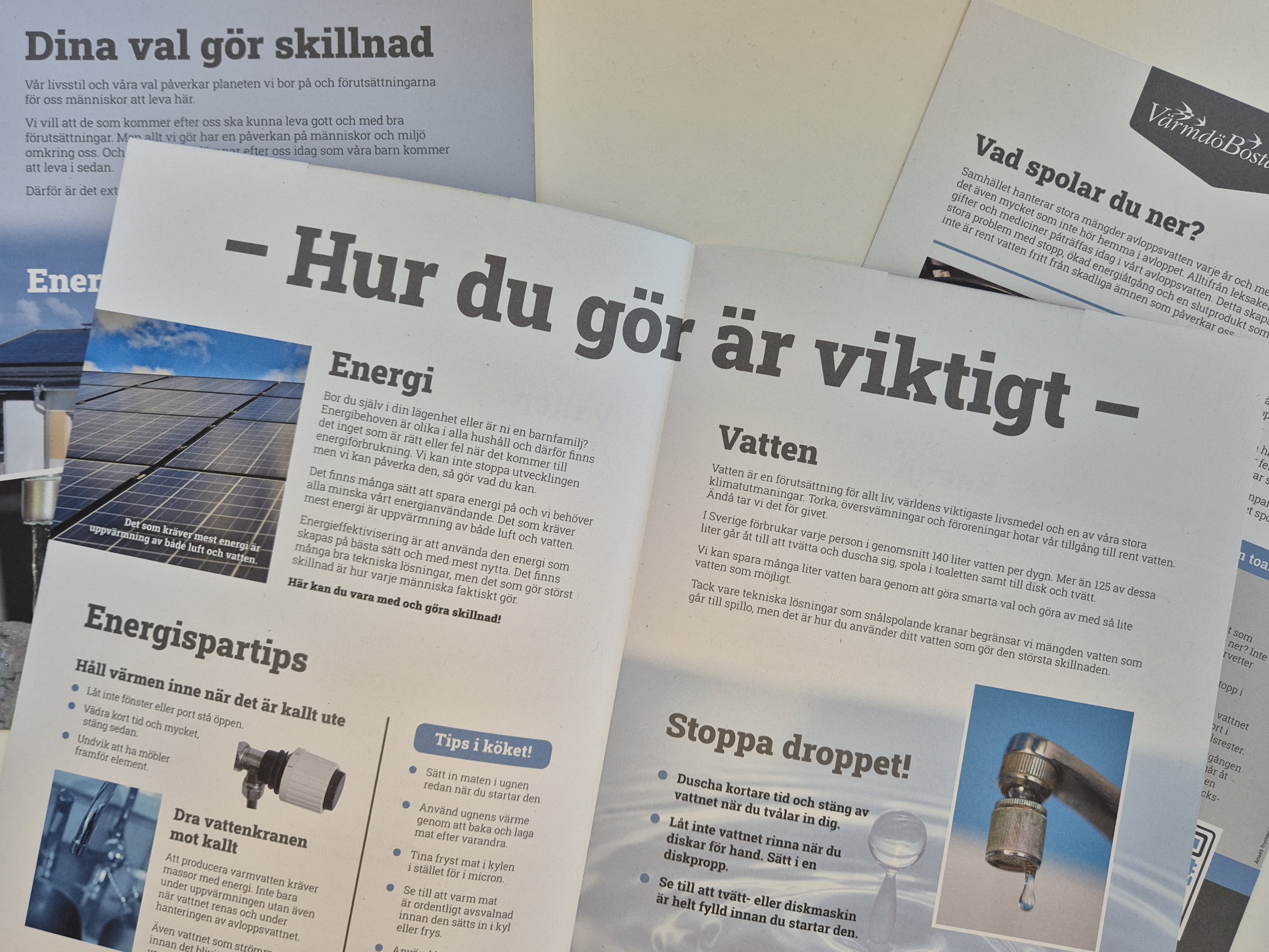Närbild på vatten- och energisparkampanjfolder